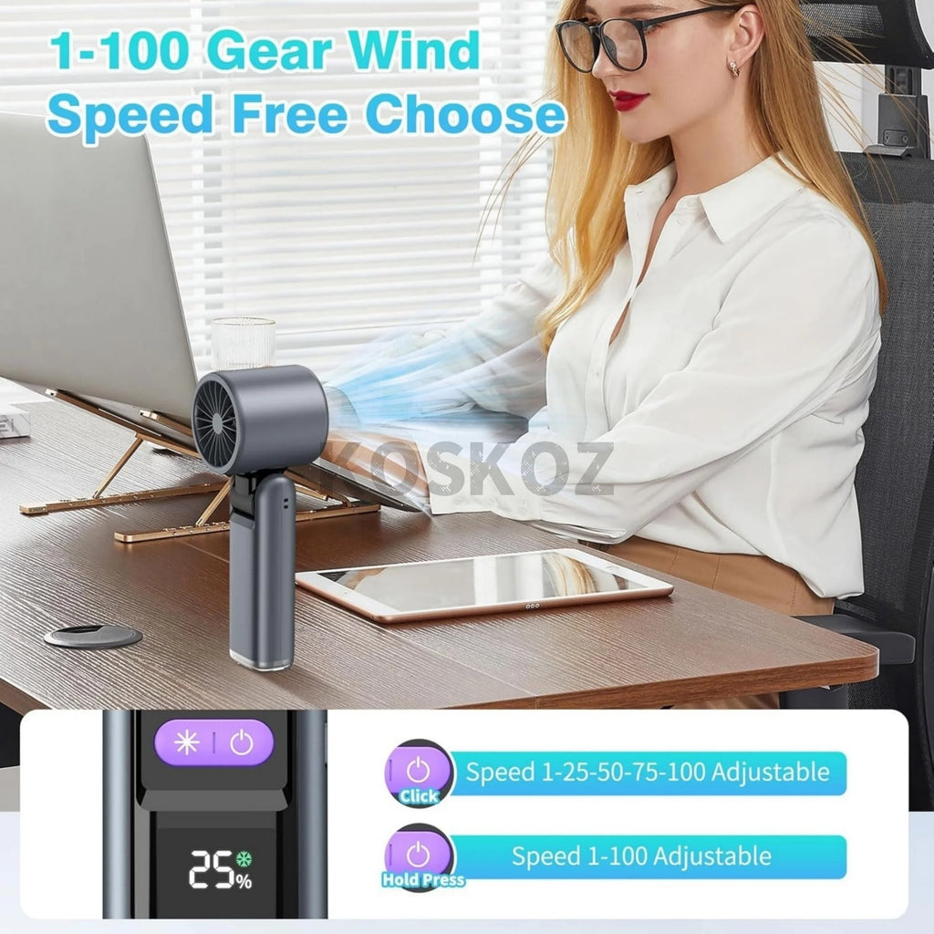 Wandrly Breeze — Portable Rechargeable Handheld Fan, 5 Speeds, 12H Battery