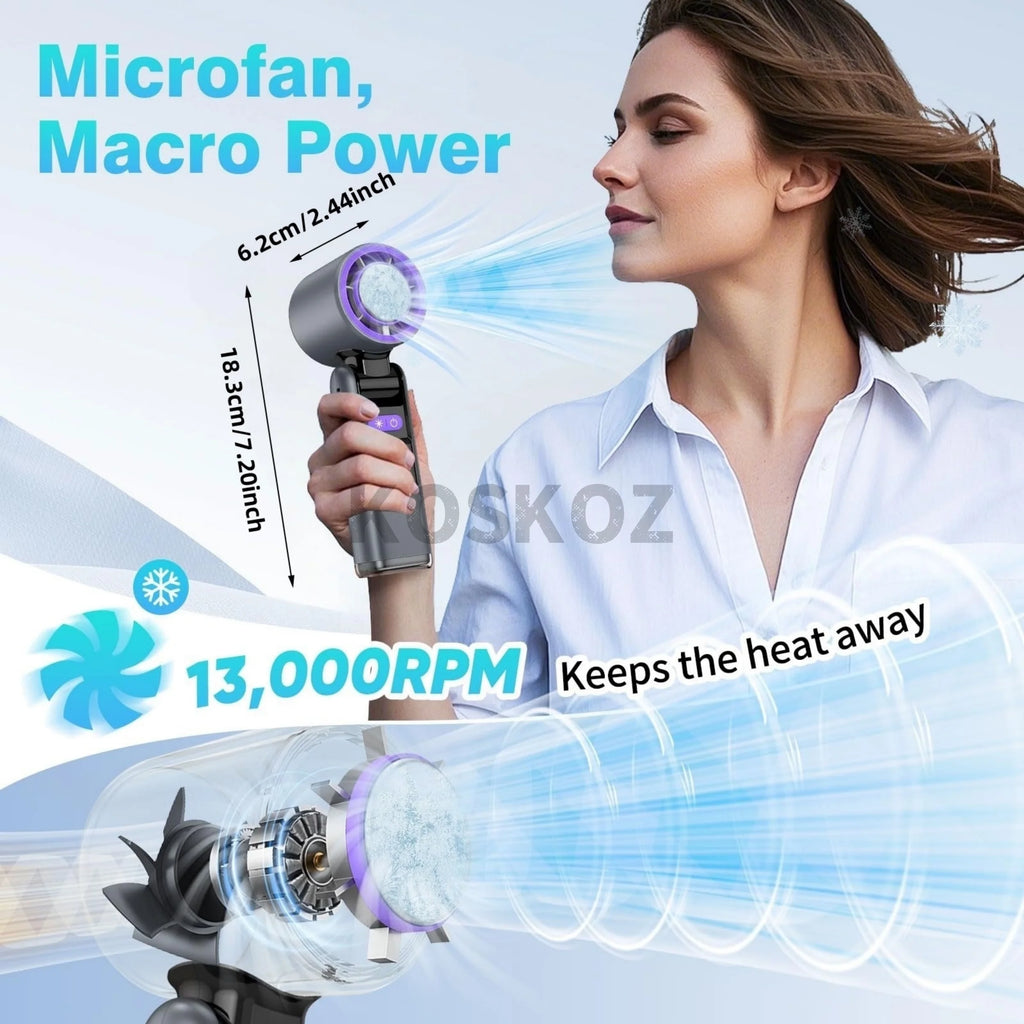 Wandrly Breeze — Portable Rechargeable Handheld Fan, 5 Speeds, 12H Battery