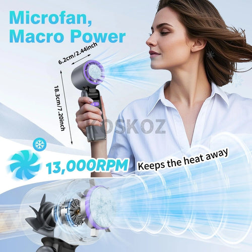 Wandrly Breeze — Portable Rechargeable Handheld Fan, 5 Speeds, 12H Battery