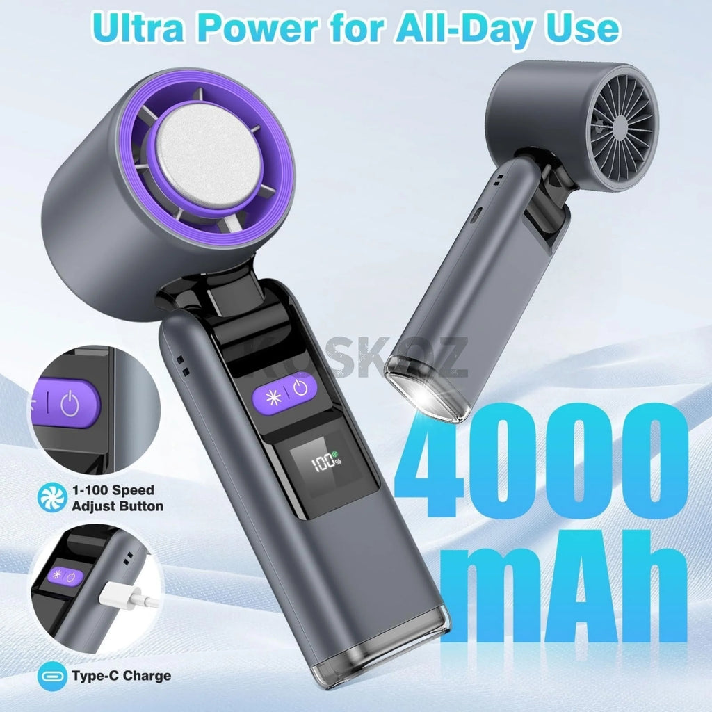 Wandrly Breeze — Portable Rechargeable Handheld Fan, 5 Speeds, 12H Battery